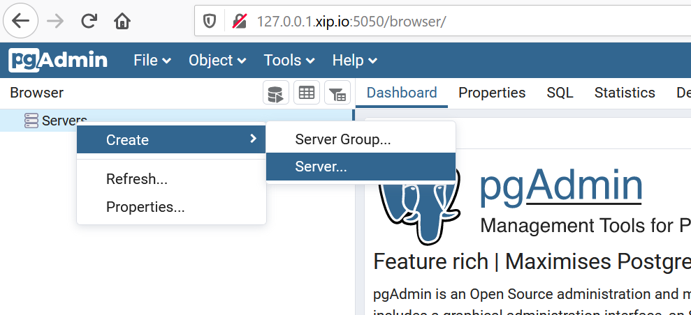 pgAdmin4 Create Server Entry