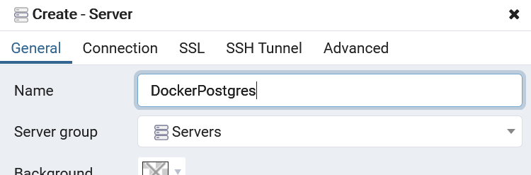 pgAdmin4 Enter Server DNS location