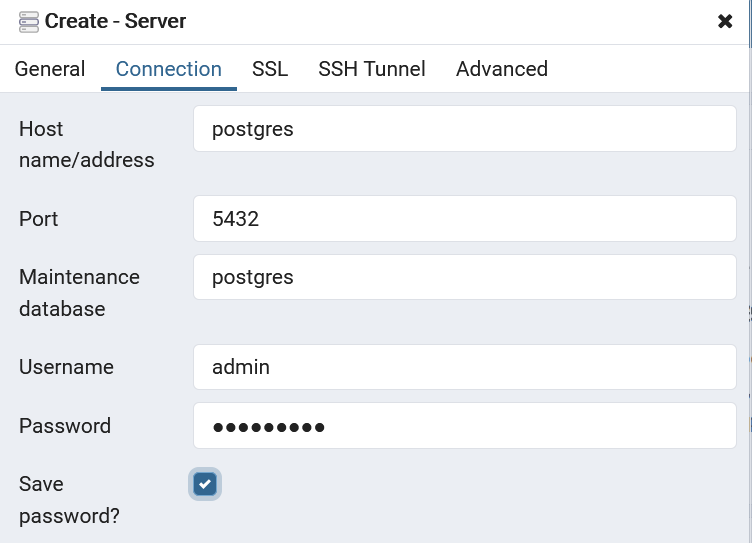 pgAdmin4 Postgres Admin Credentials